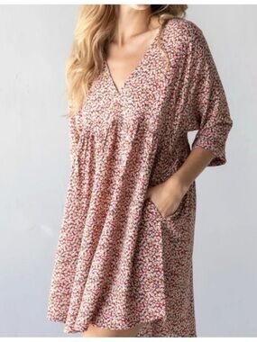 Natural Life Stella Mini Babydoll Dress Pink Ditsy Large